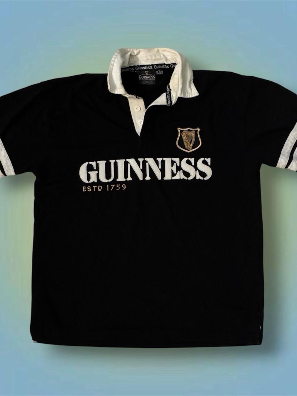 Guinness Black Polo with White Trim and Crest
